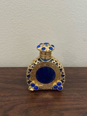 Czech cobalt blue glass perfume bottle from the 1960s
